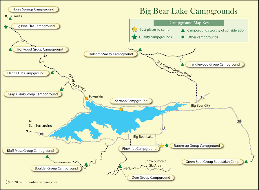 map of campgrounds around Big Bear Lake