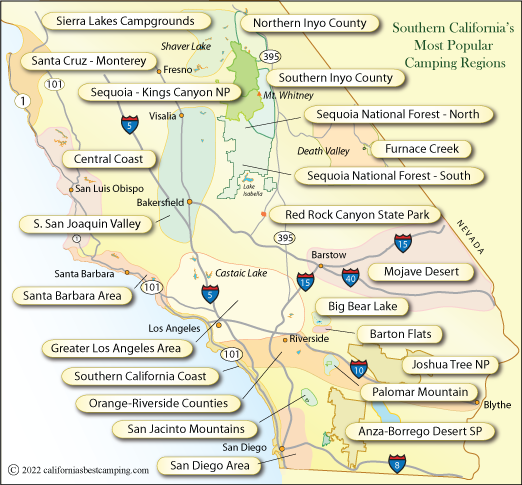 map of camping regions of southern California