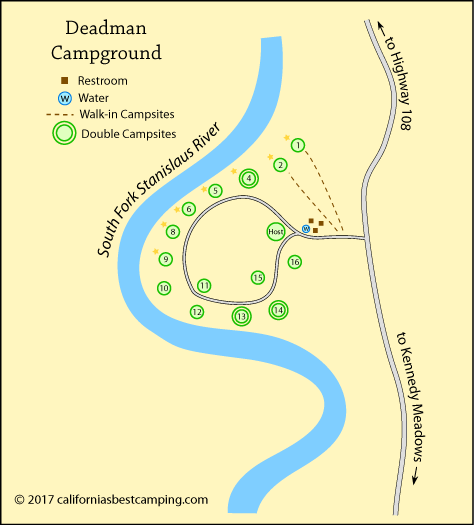 Deadman Campground map, Stanislaus National Forest, CA