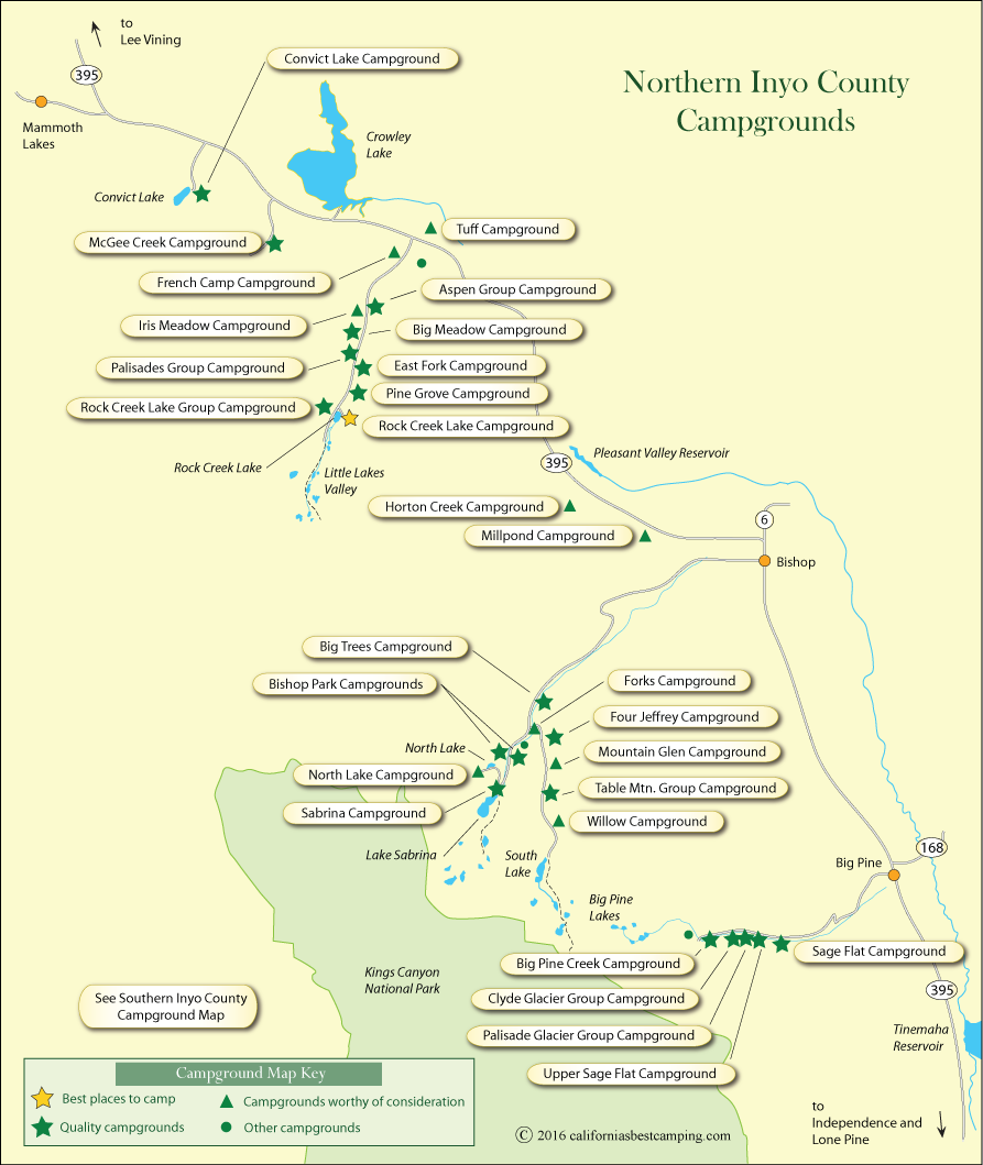 map of campgrounds in northern Inyo County