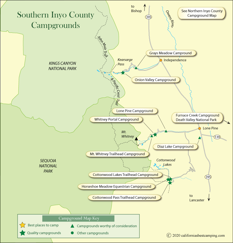 map of campgrounds in northern Inyo County
