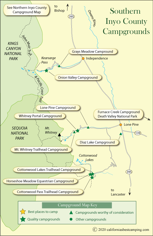 map of campgrounds in southern Inyo County