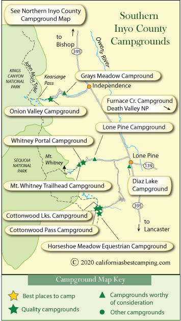map of campgrounds in southern Inyo County