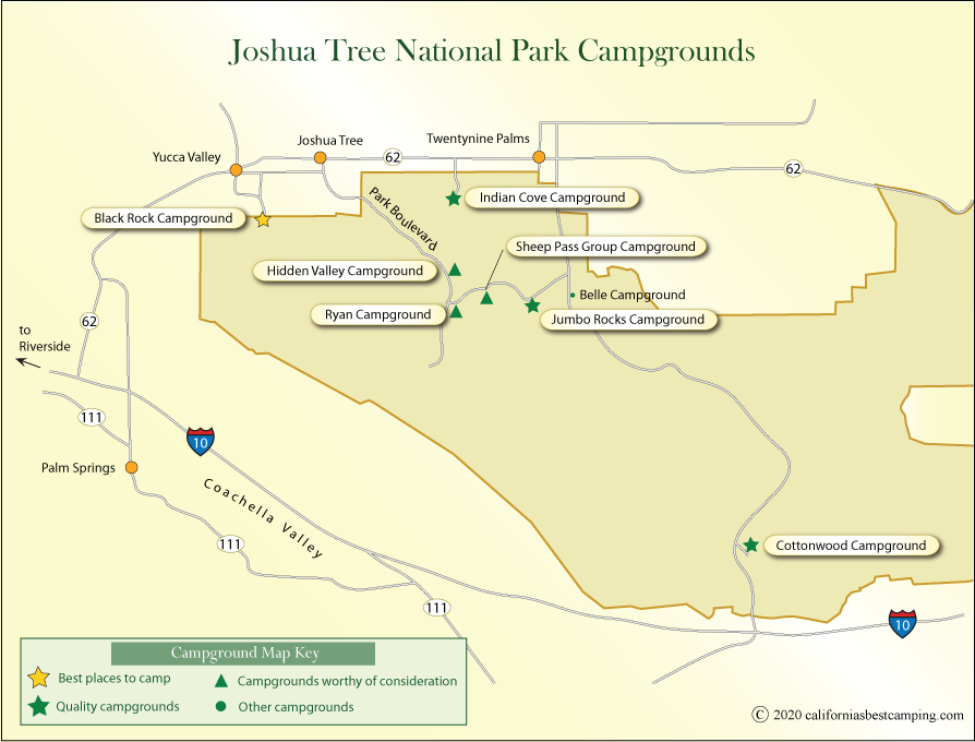 map of campgrounds in Joshua Tree National Park