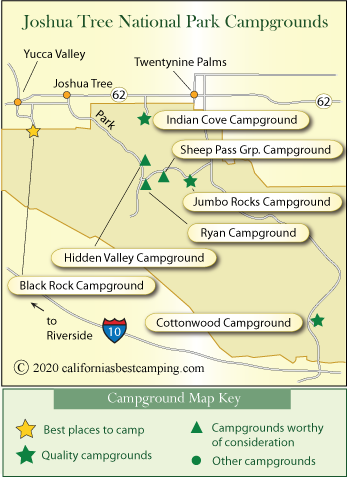 map of campgrounds in Joshua Tree National Park