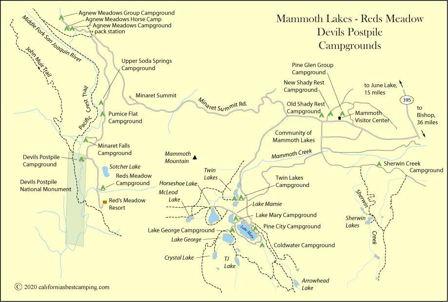 Mammoth Lakes Map Campground Twin California Creek Springs Sherwin Camping ...