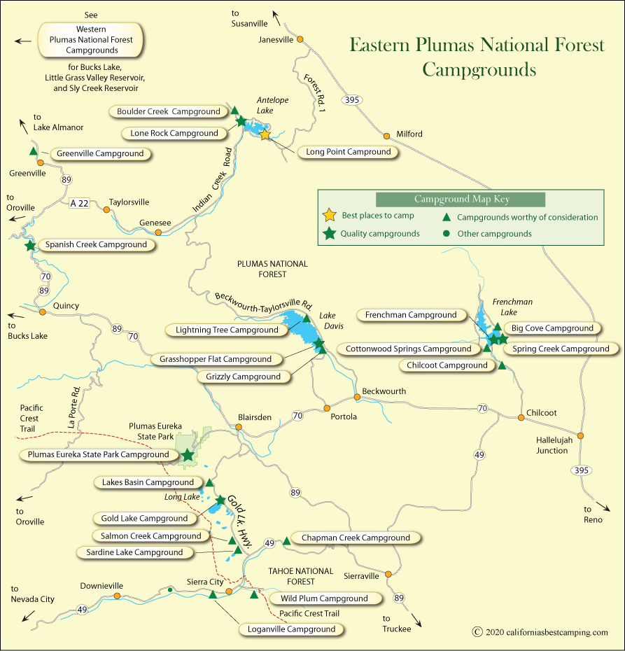 map of campgrounds in the Plumas National Forest