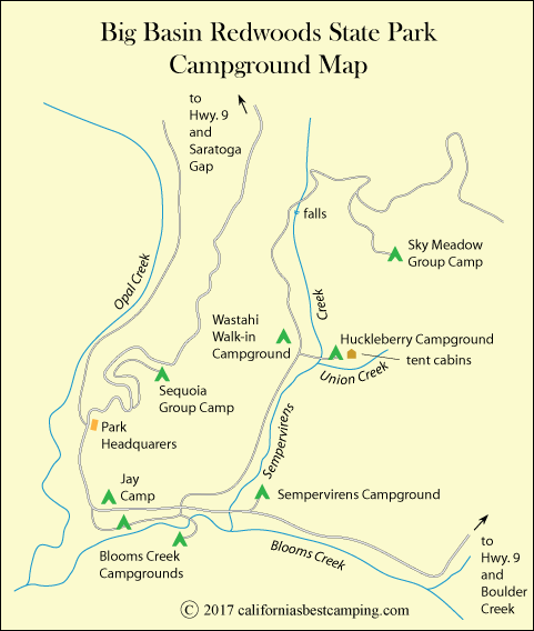 Big Basin Camping Map, Bid Basin Redwoods State Park, CA