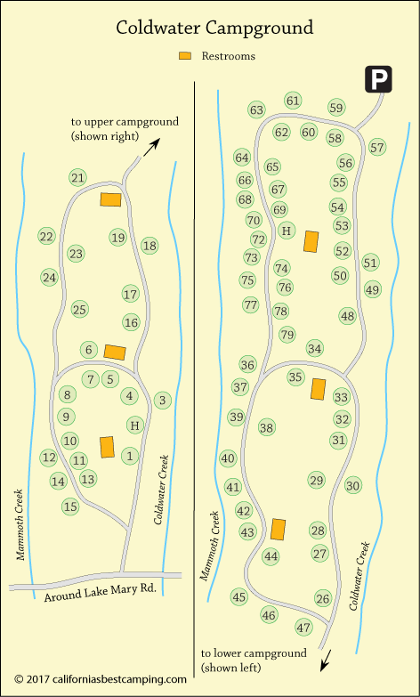 Coldwater Campground Map, Mammoth Lakes, CA