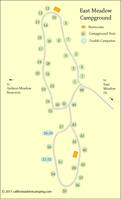 East Meadow Campground map, Tahoe National Forest,  CA