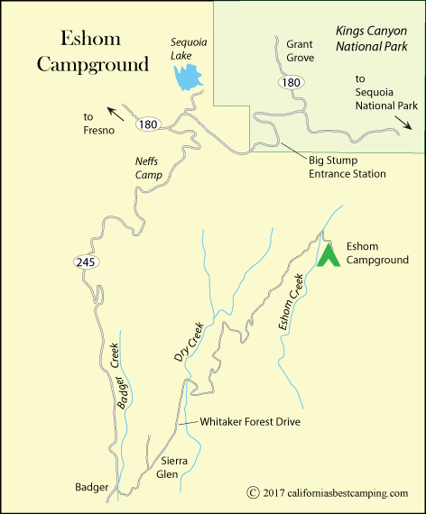 Eshom Campground Map, Giant Sequoia National Monument, CA