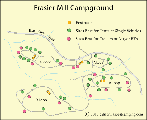 Frasier Mill Campground Map, Mountain Home Demonstration State Forest, CA