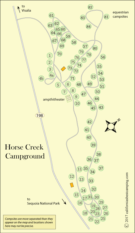 Horse Creek Campground Map, Lake Kaweah, CA