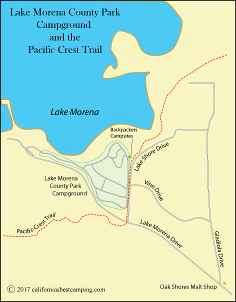 map of Lake Morena County Park Campground and the Pacific Crest Trao;, CA