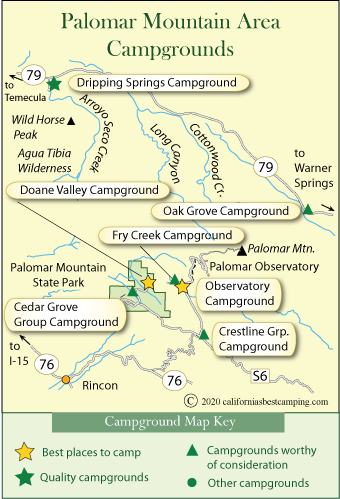 map of campgrounds around Palomar Mountain
