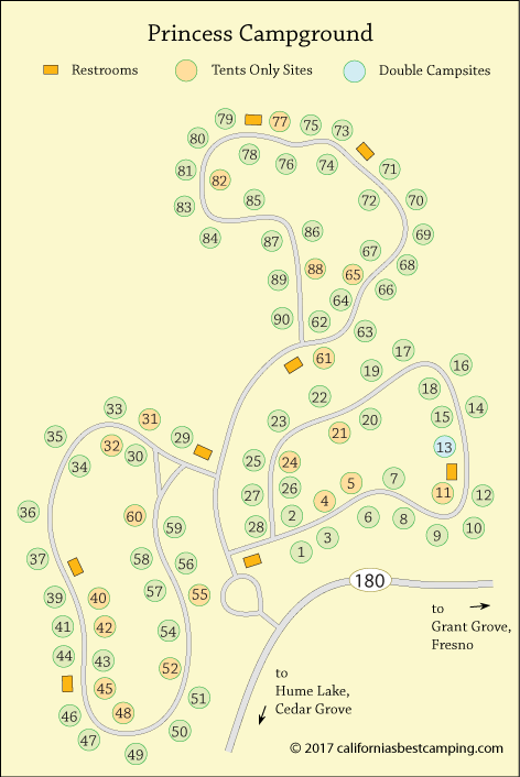 Princess Campground map, Sequoia National Forest, CA