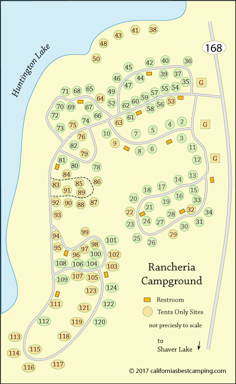 Rancheria Campground map, Sierra National Forest, CA