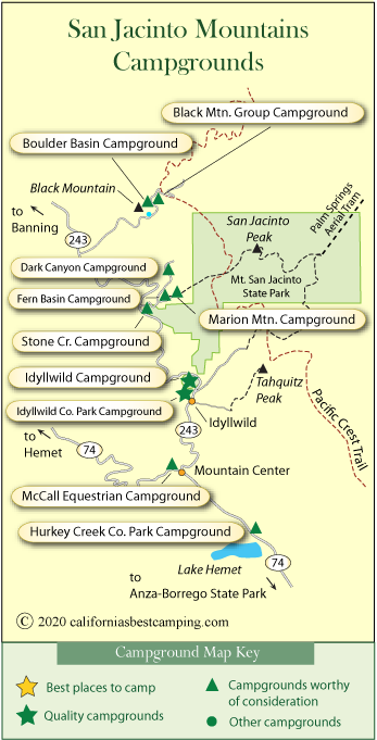 map of campgrounds in the San Jacinto Mountains