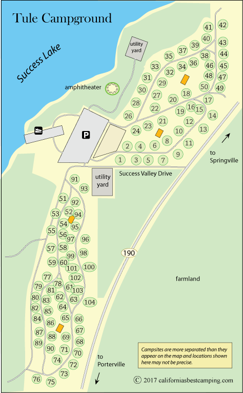 Tule Campground Map, Success Lake, CA