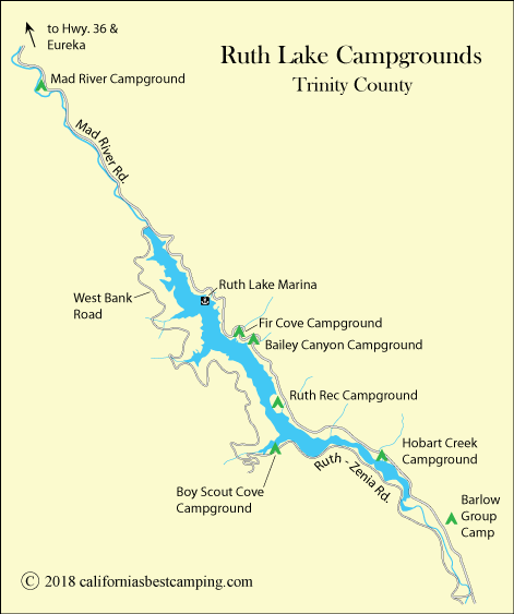 Ruth Lake Campground Map< Trinity County, CA