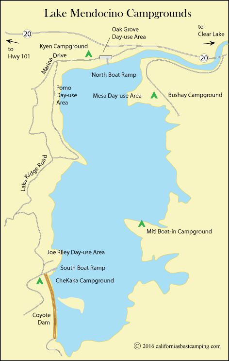 map of Lake Mendocino, CA