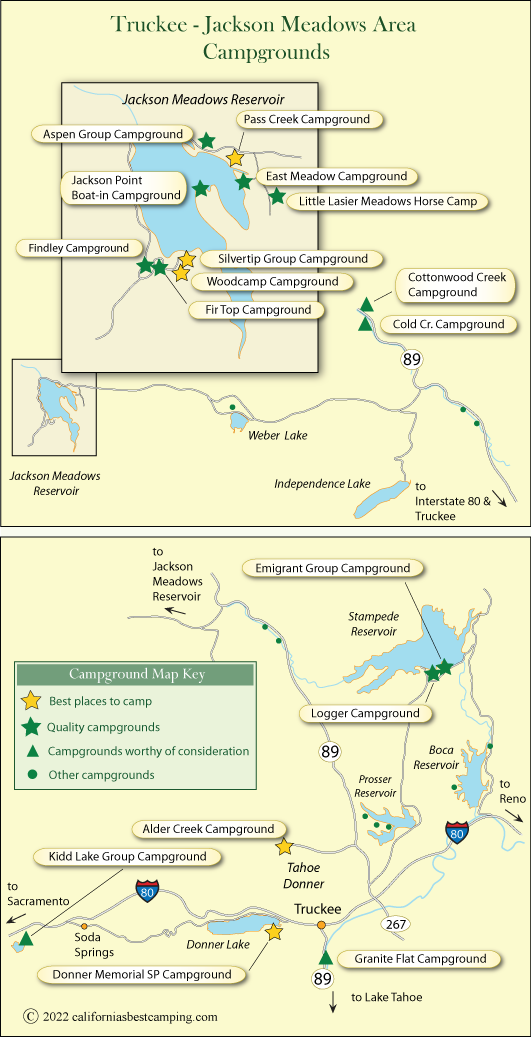 map of campground locations around Truckee and Jackson Meadows