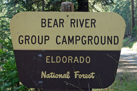 Sign at Bear River Group Campground, Eldorado National Forest, CA