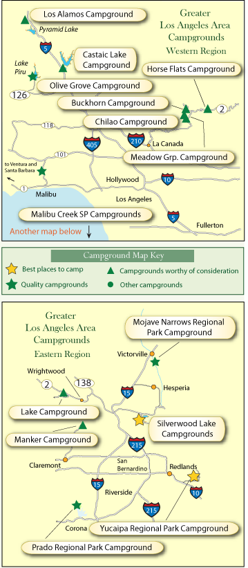 map of campgrounds in the Greater Los Angeles area, CA