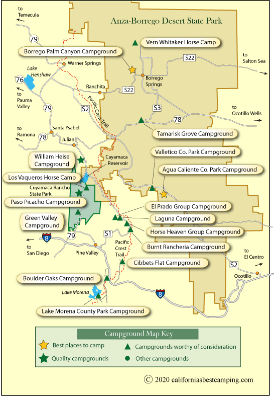 map of campground locations in and around Anza-Borrego Desert State Park