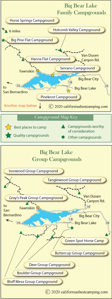 map of campgrounds around Big Bear Lake