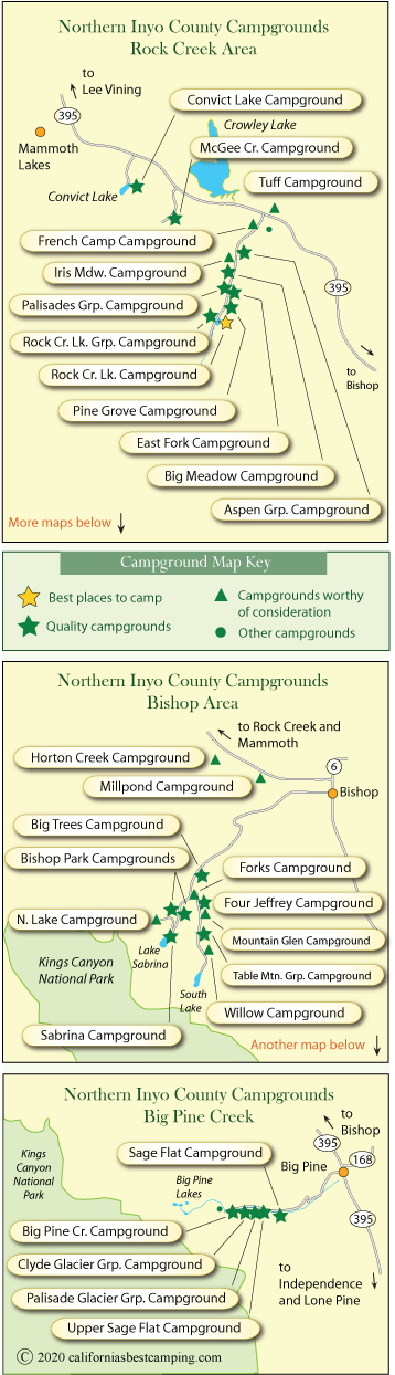 map of campgrounds in northern Inyo County