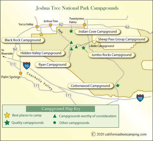 map of campgrounds in Joshua Tree National Park