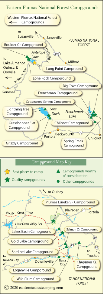 map of campgrounds in the Plumas National Forest