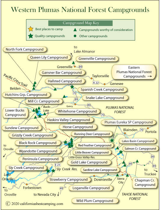 map of campgrounds in the Plumas National Forest