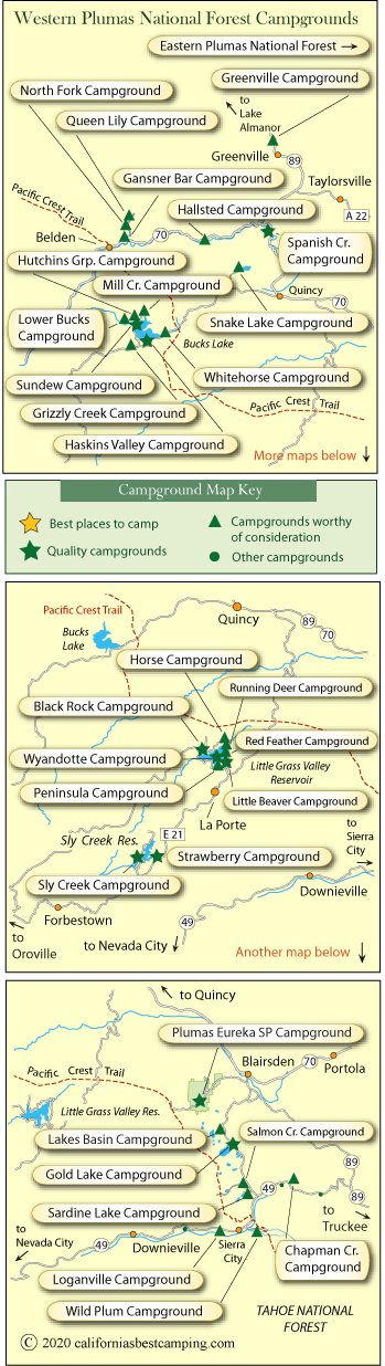 map of campgrounds in the Plumas National Forest