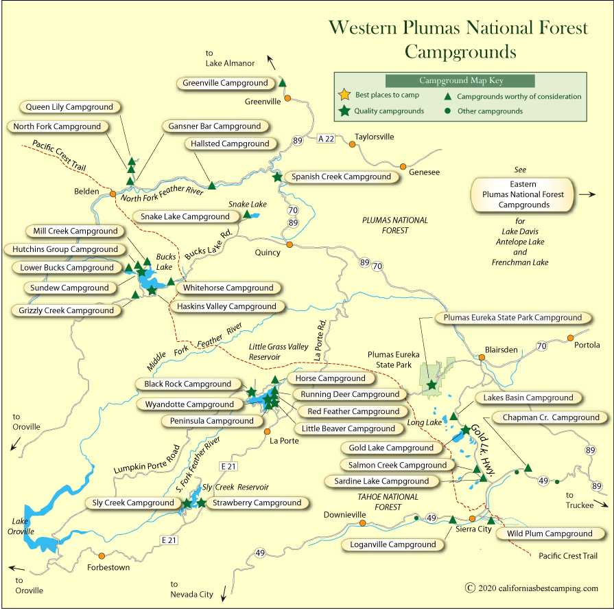 map of campgrounds in the Plumas National Forest
