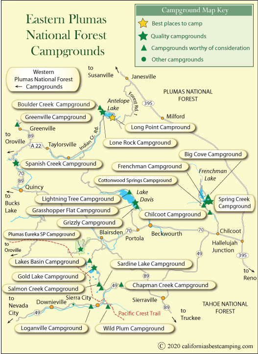 map of campgrounds in the Plumas National Forest