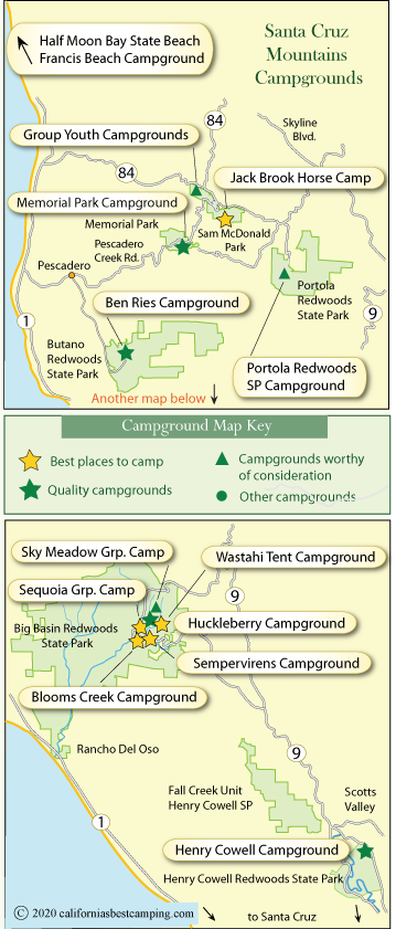 Santa Cruz Mountains campground map, CA