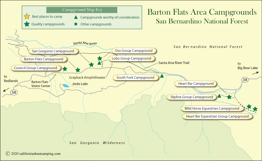 map of campgrounds around Barton Flats, San Bernardino National Forest