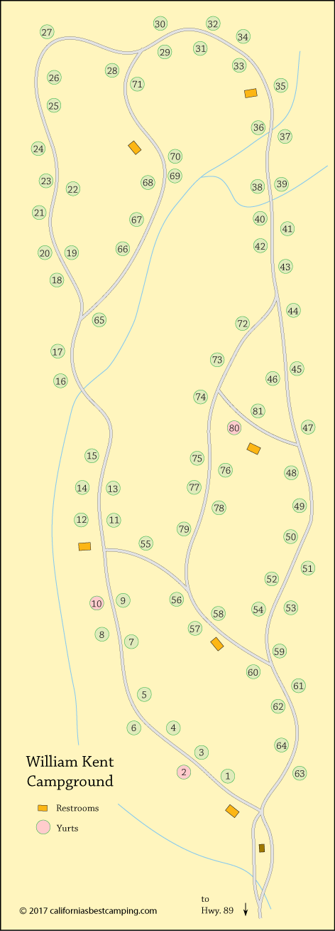 William Kent Campground map, Tahoe National Forest, CA