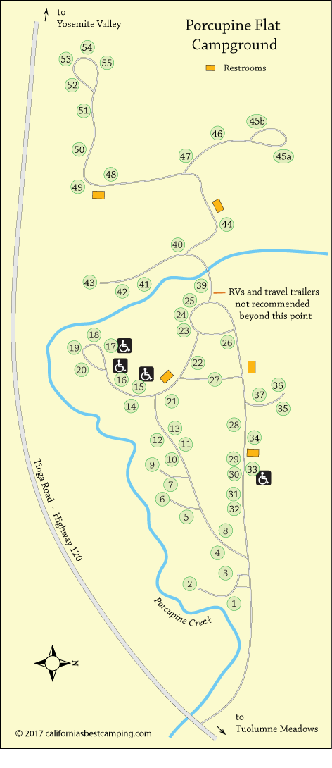 Porcupine Flat Campground Map, Yosemite National Park