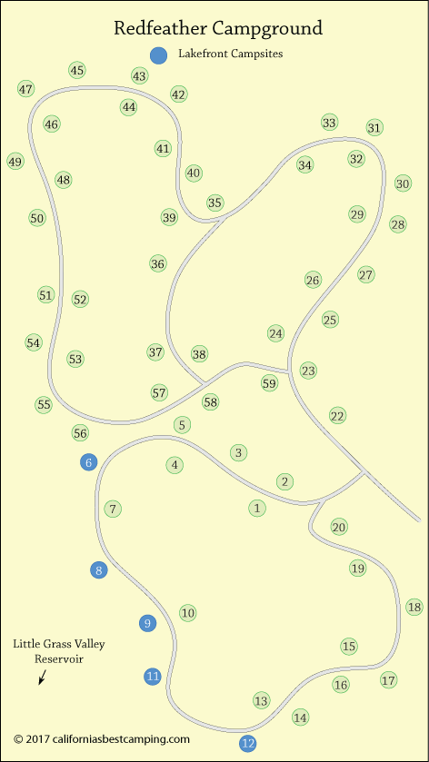 Red Feather Campground Map, Little Grass Valley Reservoir, CA