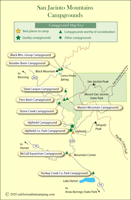 map of campgrounds in the San Jacinto Mountains