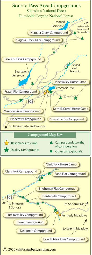 map of campgrounds along the Sonora Pass Highway 108