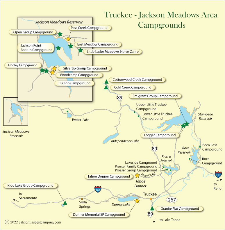 map of campground locations around Truckee and Jackson Meadows