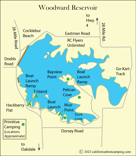 map of Woodward Reservoir, Stanislaus County, CA