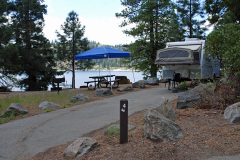 Campsite at Northwind Campground beside Ice House Reservoir, CA